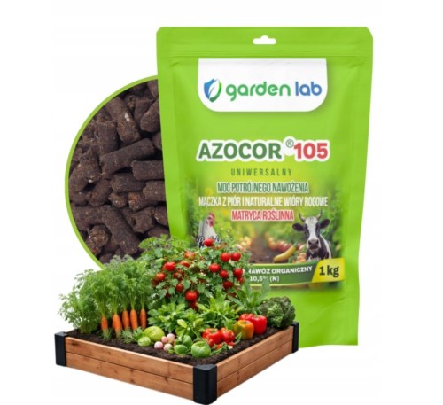 Azocor 105 1 kg- nawóz organiczny , wióry rogowe , mączka z piór